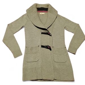LABEL + thread 100% MERINO WOOL Cardigan Sweater Size S Coatigan Duffle Academia
